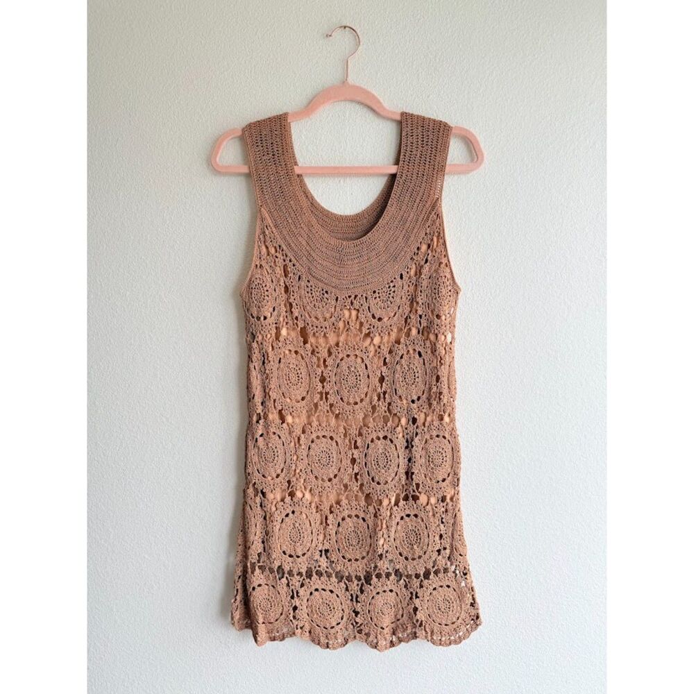 Soft Surroundings Medallion Crochet Round Neck Tunic Top in Camel Tan size L